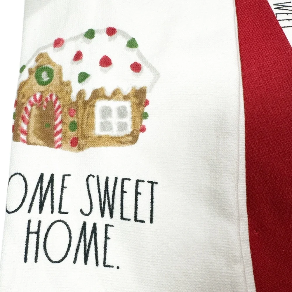 NEW Rae Dunn HOME SWEET HOME Gingerbread House Christmas Kitchen Towel Set/3